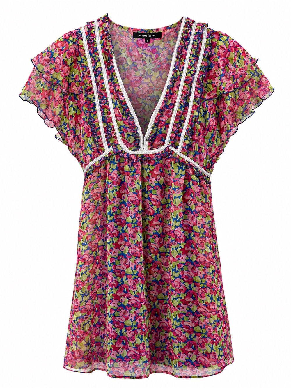 Nanette Lepore Floral Silk Sheer Dress With Metallic Accents Size 0